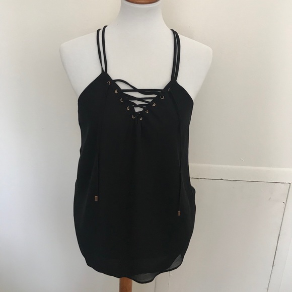 Eclipse Tops - Black Lace Up Tank Top